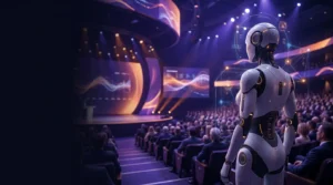 Robot de inteligencia artificial como interlocutor en un evento de traducción simultánea